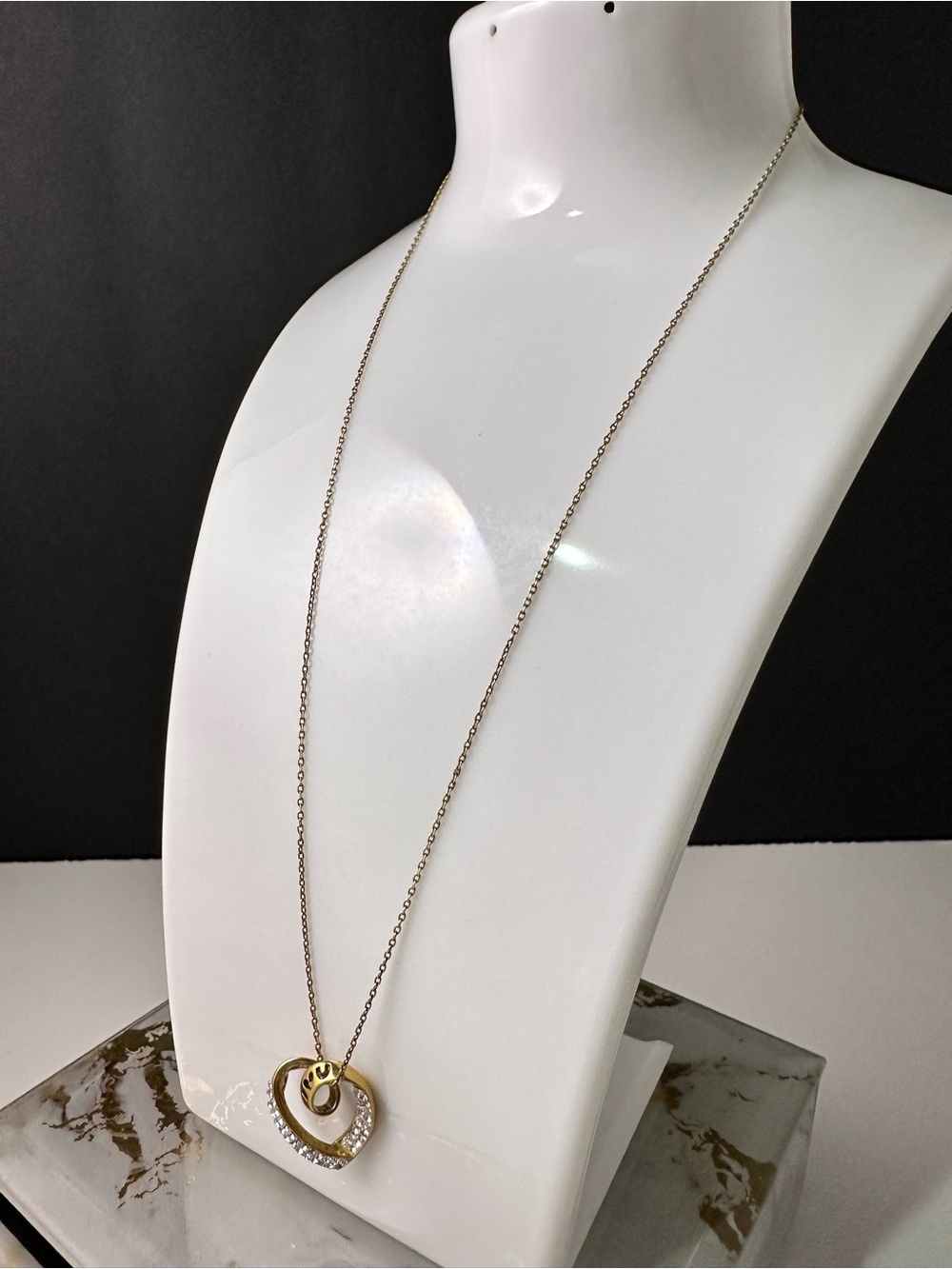 Elegant Gold Tone Pavé Crystal Interlocking Heart Pendant Necklace